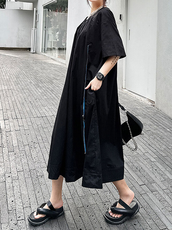 XITAO-vestido informal con cremallera y cuello redondo para verano, prenda sencilla con empalme, a la moda, novedad de 2024, ZY8683