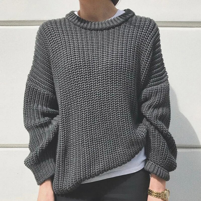 Women Solid Knitted Pullover Fashion Long Sleeve O-neck Loose Knitting Thread Sweater 2024 Spring Female Chic High Street Jumper
