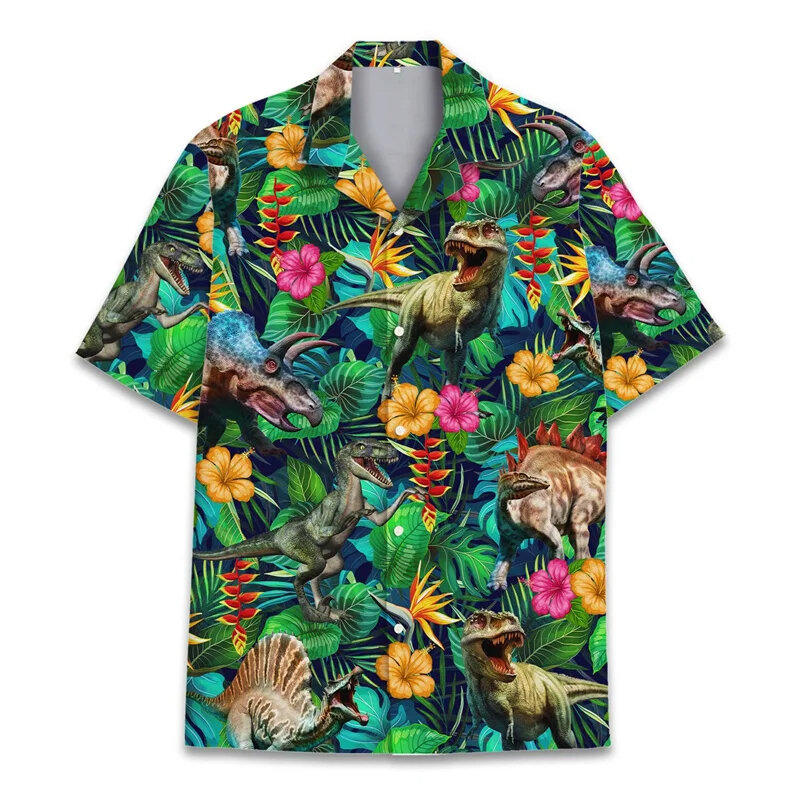 남성용 재미있는 오리 개 셔츠, 3D 프린트 오버사이즈 하와이안 셔츠, 여름 상의, 알로하 셔츠, 캐주얼 라펠, 스트리트 키즈 반팔