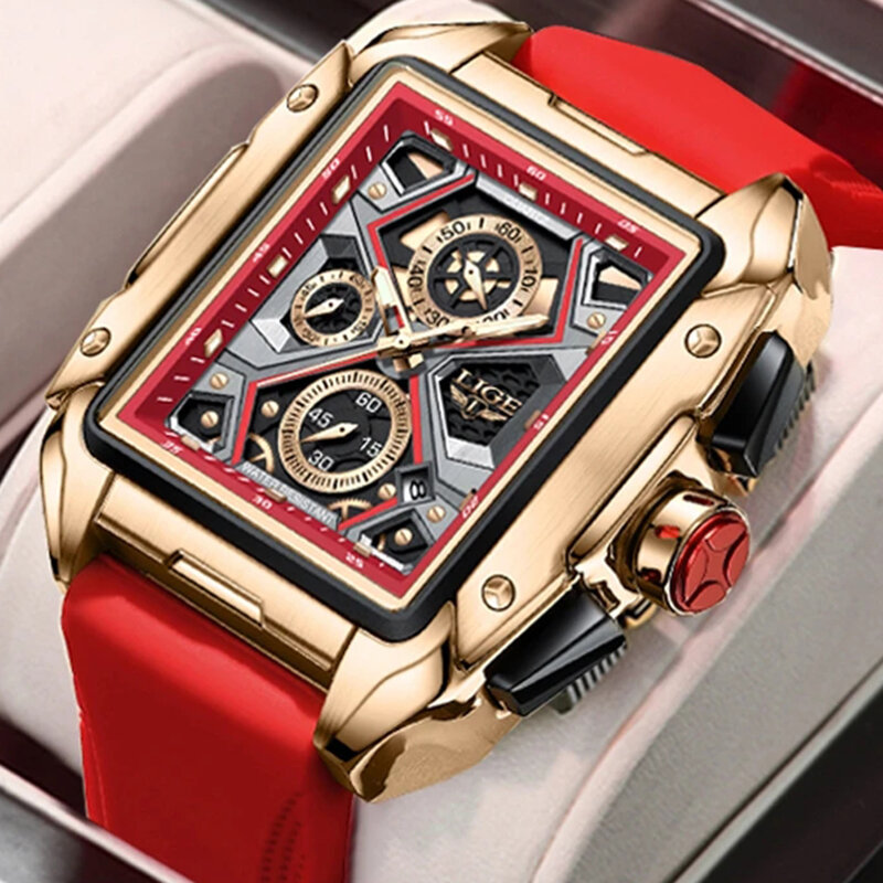 LIGE 남성용 스포츠 쿼츠 시계, 실리콘 방수 크로노그래프 손목시계, 탑 브랜드, 오리지널