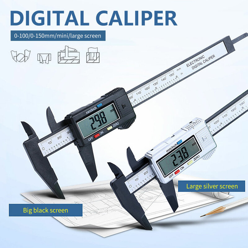 150มม.100มม.ดิจิตอลอิเล็กทรอนิกส์ Caliper คาร์บอนไฟเบอร์ Vernier Caliper Gauge Micrometer การวัดเครื่องมือไม้บรรทัดดิจิตอล