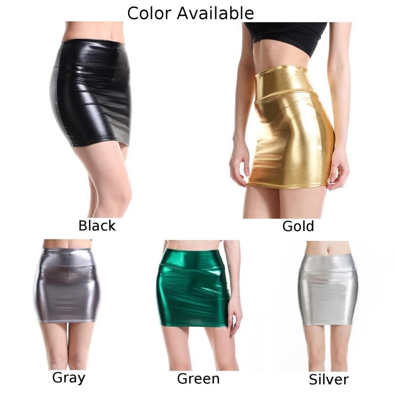 Women Fashion All-match PU Leather Wet Skirt Pencil Tube Bodycon Party Skirt  Summer New Slim Mini Hot Short Skirts