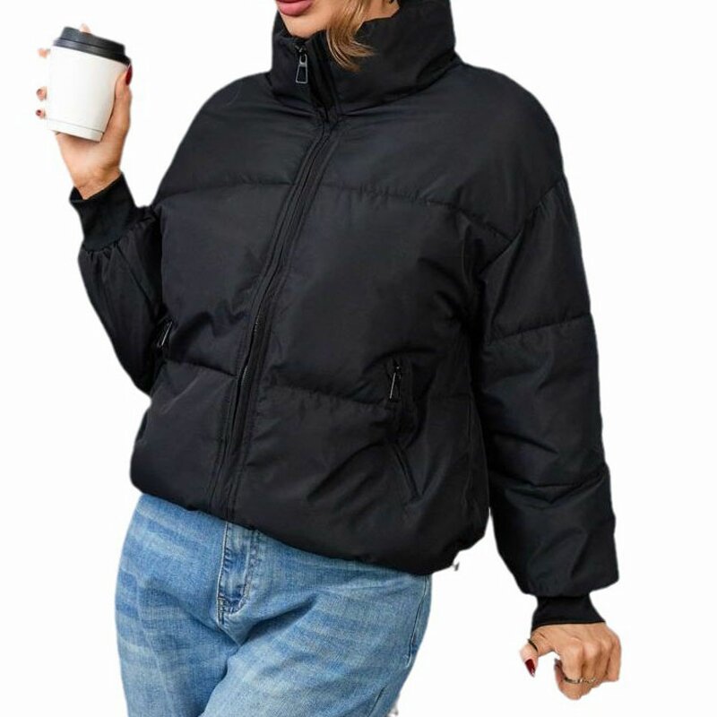 Abrigo holgado de algodón para mujer, abrigo corto ajustado y cálido, estilo Perezoso