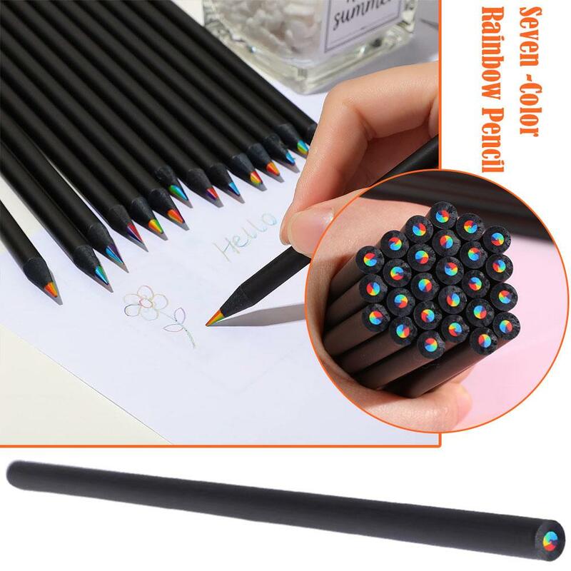 ดินสอสีรุ้ง7สีแบบศูนย์กลางการไล่ระดับสีภาพวาดเป็นของขวัญเด็กๆเครื่องเขียนดินสอ T6Y2ศิลปะหลากสี