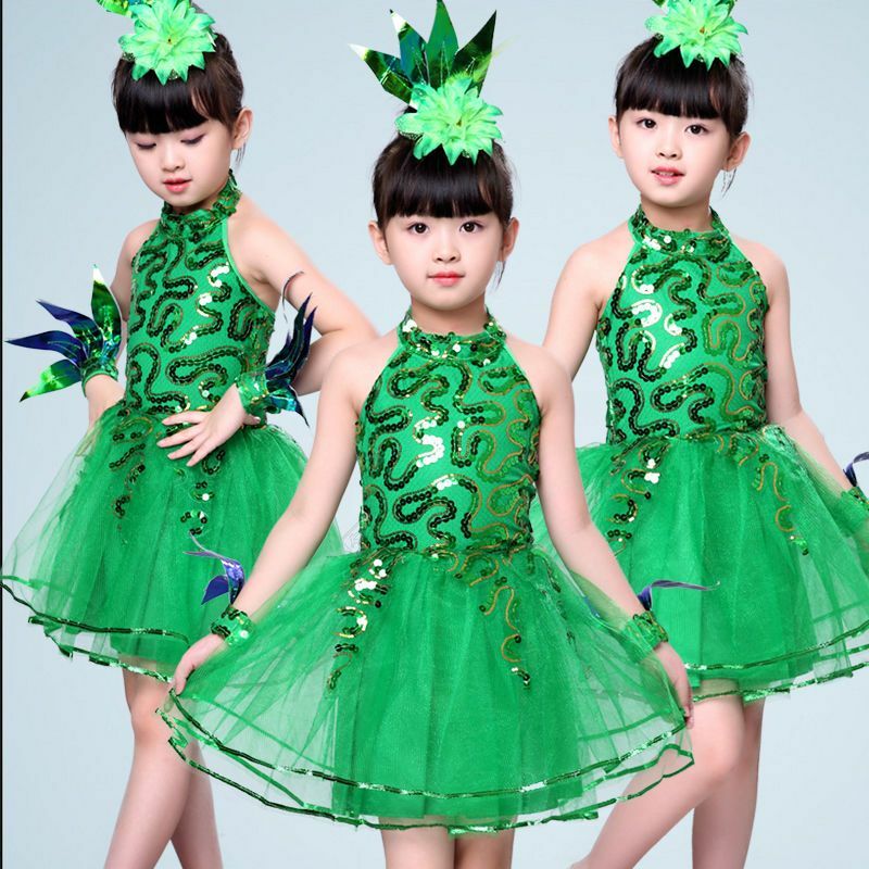 Festa dei bambini Cos erba abbigliamento da prestazione per l'asilo per tirare piantine vestito verde vestito Costume per bambini Set gonna per bambini