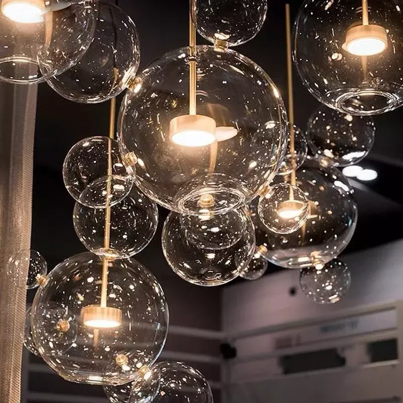 Светодиодные люстры на заказ, декоративные комнатные светильники со стеклянными пузырьками для гостиной, кухни, лобби, бара