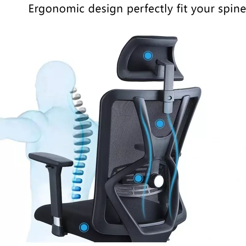 Sedia da ufficio ergonomica Ticova-sedia da scrivania con schienale alto con supporto lombare regolabile e bracciolo in metallo 3D-130 ° reclinabile e