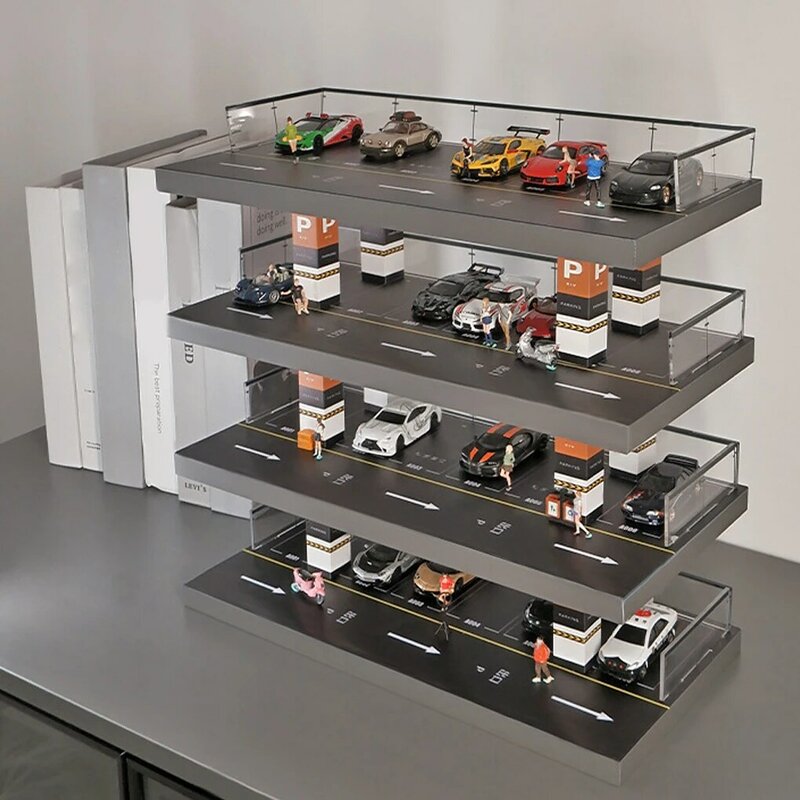 Display Case Park Model Parking Lot Toy 4-layers Shelf Organization ABS