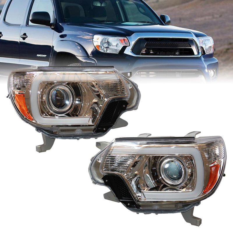Left+Right Headlights For 2012-2015 Toyota Tacoma LED DRL Halogen Model Headlamps