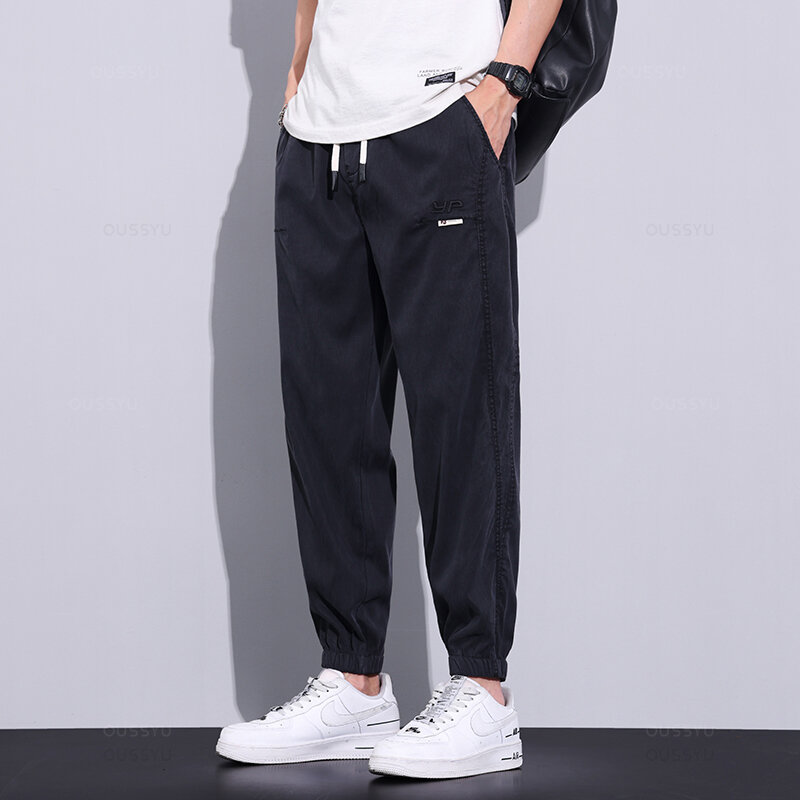 Wysokiej jakości tkanina Lyocell męskie spodnie Cargo letnie cienkie spodnie dresowe dla joggerów spodnie haremowe męskie Plus rozmiar 5X
