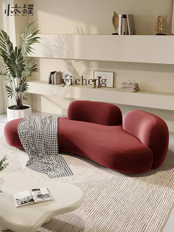 Sofá curvado tecido estilo creme, sofá criativo, apartamento pequeno