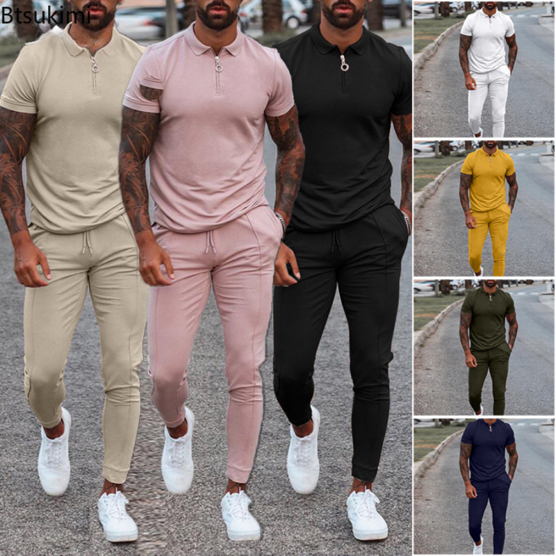 New2023 Men's Two-piece Pants Sets Fashion Zipper POLO Shirt+Long Trousers Print Casual Tracksuit Sweatshirt Set For Men Clothes