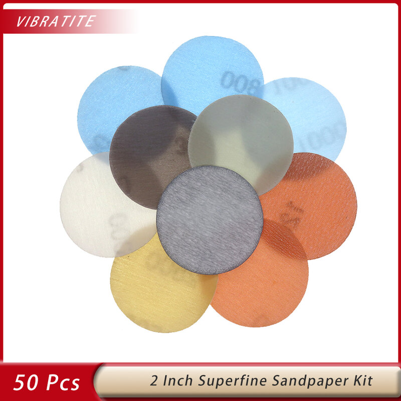 50PCS FV Superfine Sandpaper 2Inch 50mm Soft Polish Wet and Dry Hook&Loop Auto Body Film Sanding Discs Paint Abrasive Sandpaper