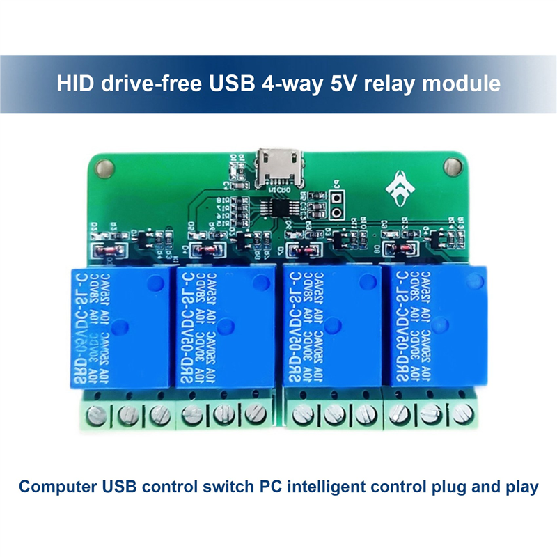 Módulo de relé HID Drive-Free USB 4 Channel 5V, interruptor de controle inteligente do PC, computador, PC