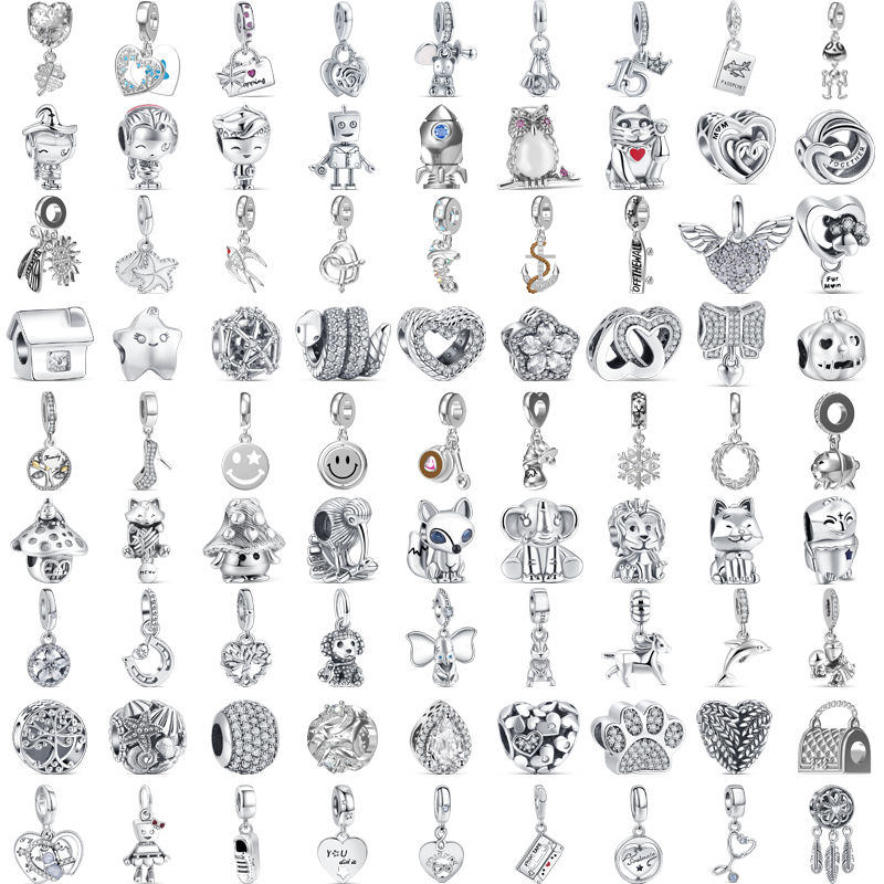 Браслеты Pandora с шармами, серебро 925 пробы, 92 вида