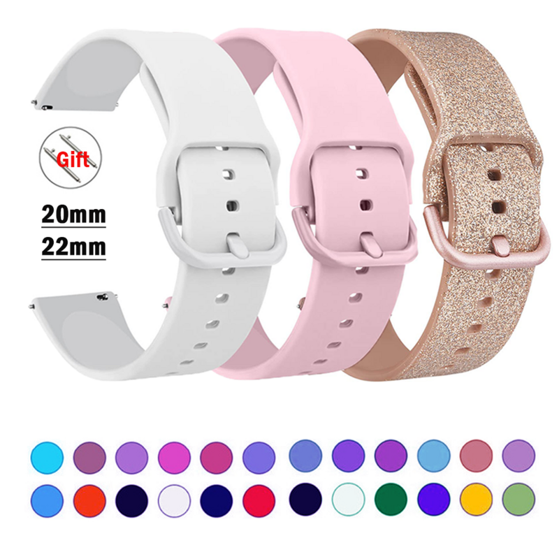 20mm 22mm Strap For Samsung galaxy watch 6/5/pro/3/4/6 Classic 43mm 47mm/Active 2 Silicone Sport bracelet huawei Gt 3-2-2e Band