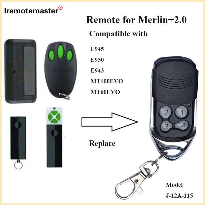 For MERLIN 2.0 Rolling Code Garage Door Remote Control Clone E943 E945M E950M Garage Gate Opener 433MHz