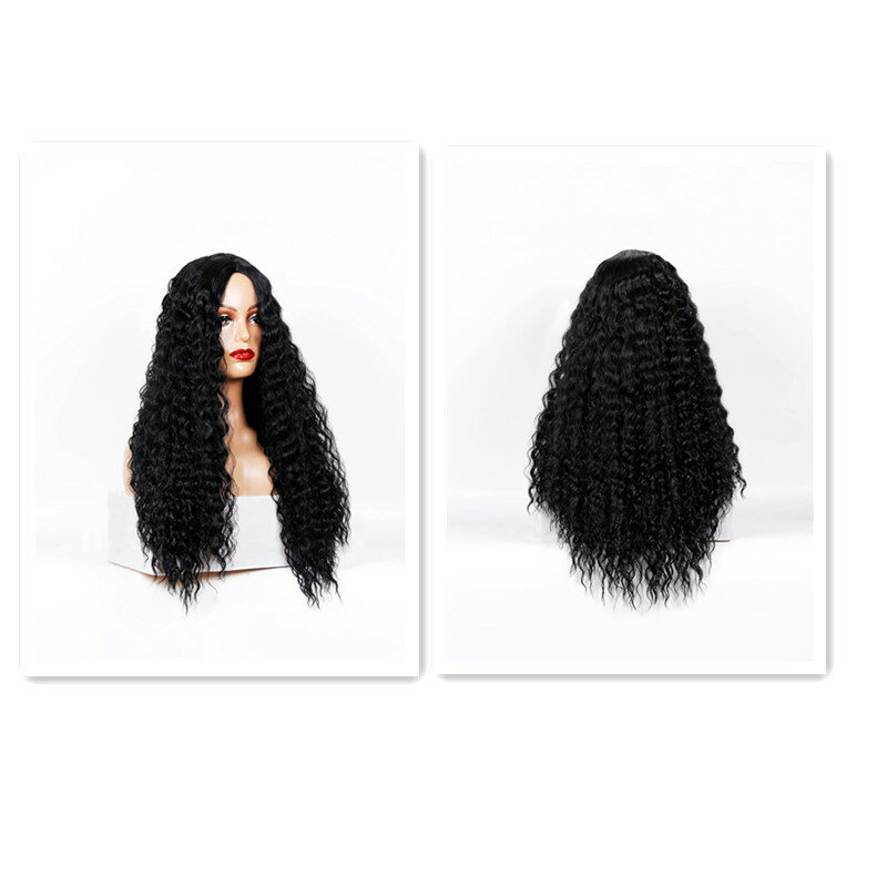 Chimand-Perruque afro longue ondulation de l'eau pour femme, sans colle, devant en dentelle, accessoires de cheveux à la mode, utilisation 03, facile à porter