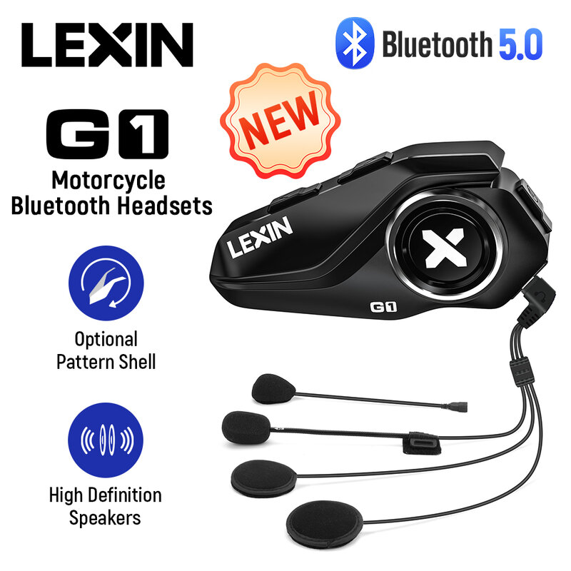 2024 nuove cuffie bluetooth per moto Lexin G1 per casco, Bluetooth 5.0, altoparlanti ad alta definizione, aggiornamento della qualità del suono