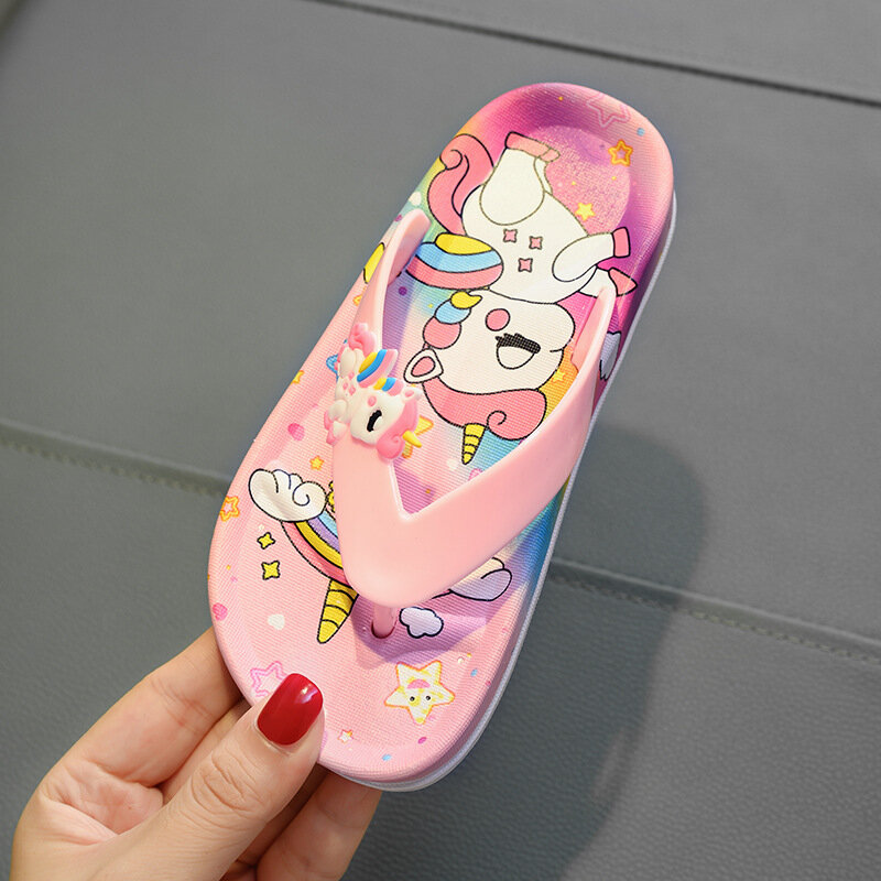 Chanclas de unicornio para niñas, sandalias antideslizantes para interiores y baños, zapatos de playa planos con Clip de princesa, 2022