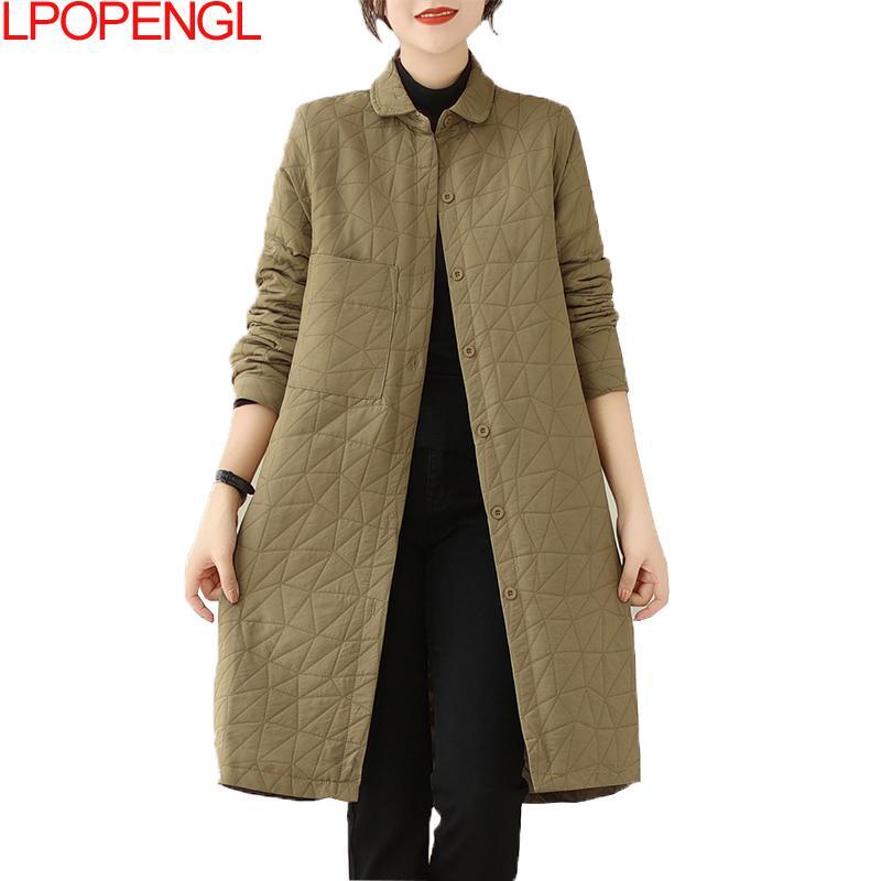 Пальто женское однотонное средней длины, модное хлопковое однобортное пальто с длинными рукавами и бриллиантами, в винтажном стиле, с широкой талией, Осень-зима