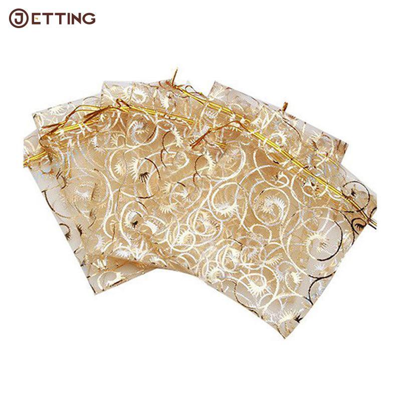 100pcs/lot Organza Bags Gold Coralline Custom Jewelry Tea Packaging Bags Organza Wedding Gift Bags Saquinho De Organza
