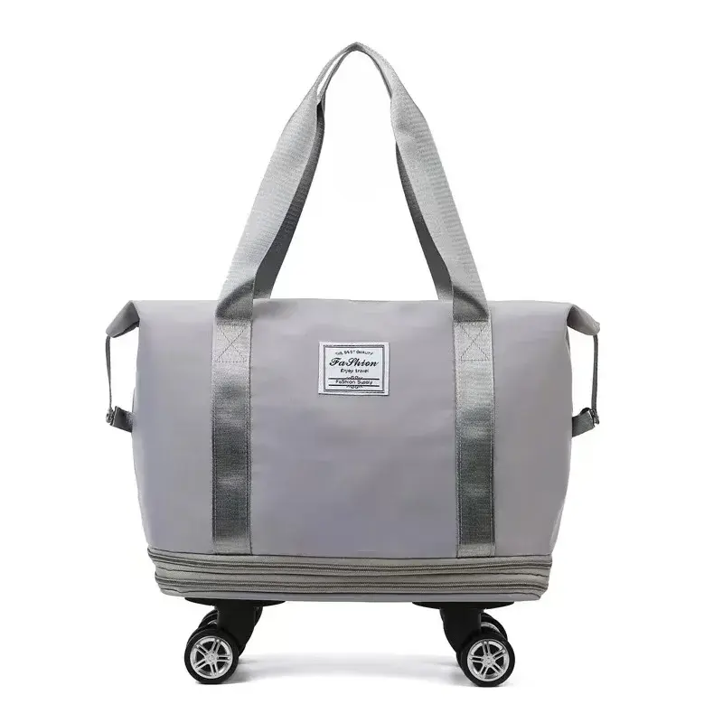 Tas perjalanan dapat dilipat, tas koper dengan pegangan roda saku basah kering multifungsi tas perjalanan roda