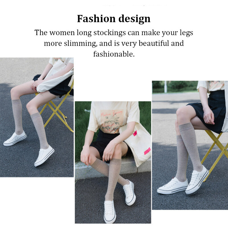 ถุงเท้ายาวคลุมเข่าสำหรับสตรีถุงเท้าสำหรับ2023ใหม่ถุงน่องยาวสำหรับงานปาร์ตี้ระบายอากาศได้ดีสีพื้น1คู่