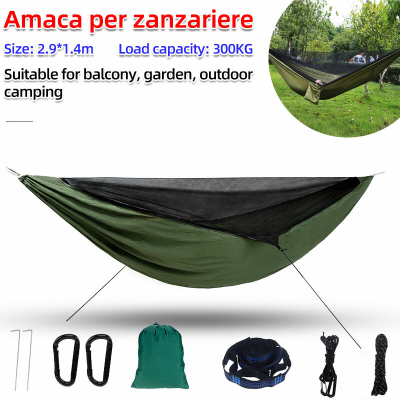 Hamac léger double avec moustiquaire, lit-balançoire, portable, pour camping en plein air, dimensions 290x140cm