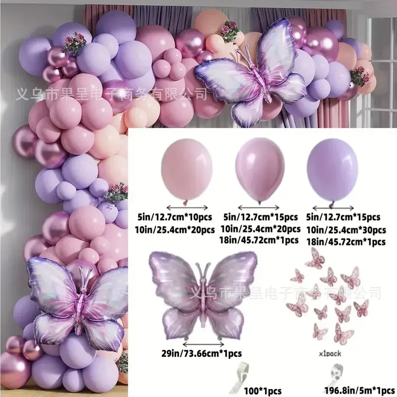 Balon tema kupu-kupu karangan bunga pesta lamaran pernikahan dekorasi anak perempuan perlengkapan pesta ulang tahun putri bahagia lengkungan balon karangan bunga