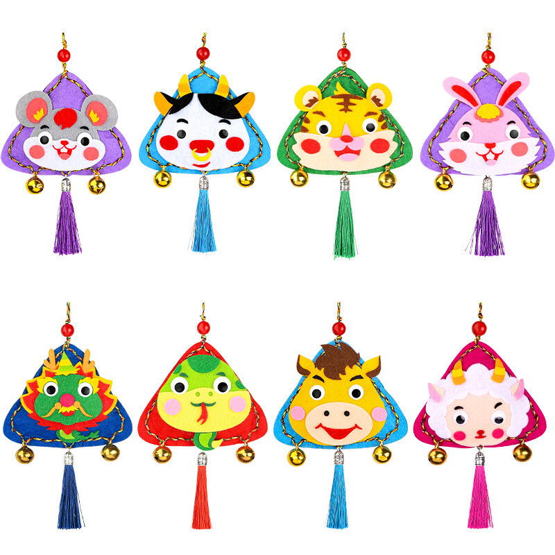 Sachet en bois d'absinthe Dragon Boat Festival, fait à la main, zongzi maternelle enfants faire douze sacs suspendus du zodiaque ornements