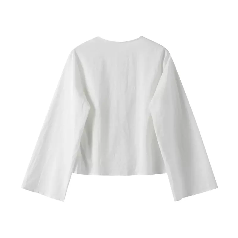 Tops de algodão feminino com renda com decote em v, camisas soltas, mangas compridas, camisa casual versátil, moda feminina, nova, verão