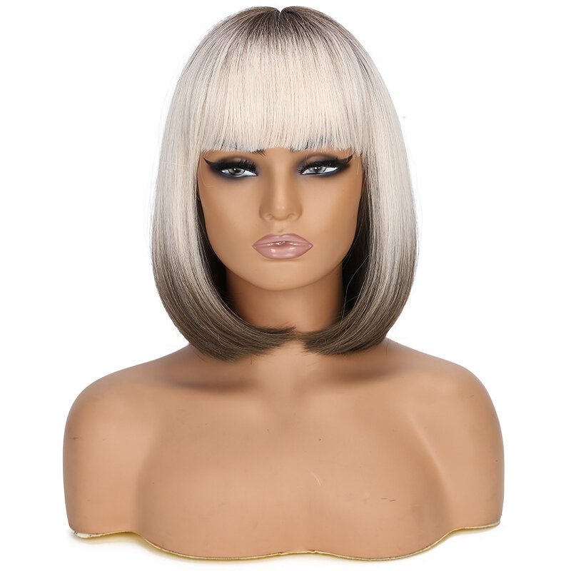 blond wigs for women Short Blonde Bobo Wig synthetic hair with Bangs Women's Synthetic Cosplay Wig Heat Resistant Natural Hair
