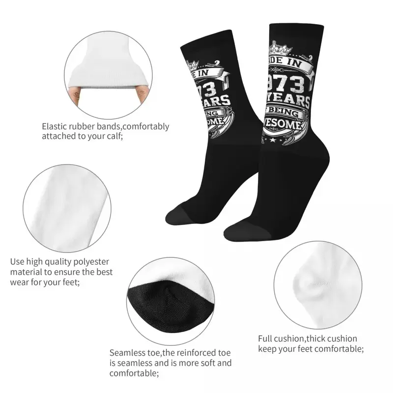 Born In 1973 50th Birthday Socks Harajuku Sweat Absorbing Stockings All Season Long Socks Accessories for Unisex Gifts