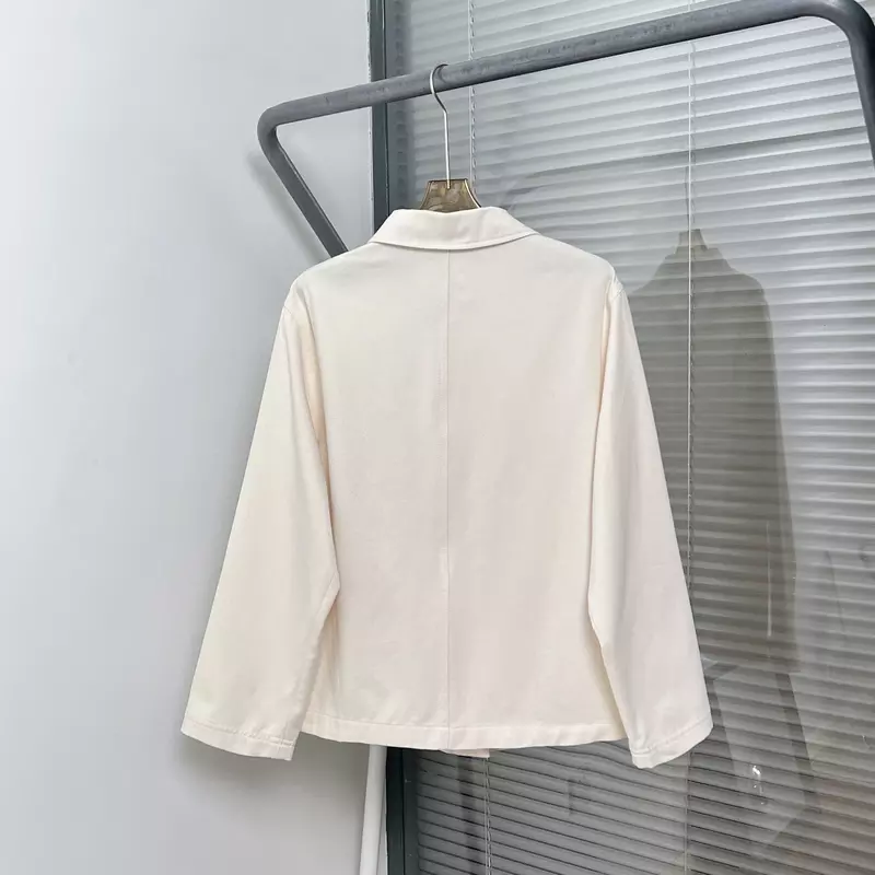 Women 2024 Spring Summer New Twill Washed Solid Color Single-breasted Cotton Shirt