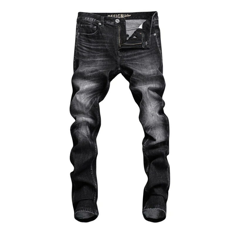 Projektant mody mężczyźni dżinsy wysokiej jakości styl europejski rozciągliwe dopasowanie porwane jeansy mężczyźni Retro czarny szary Vintage spodnie dżinsowe Hombre