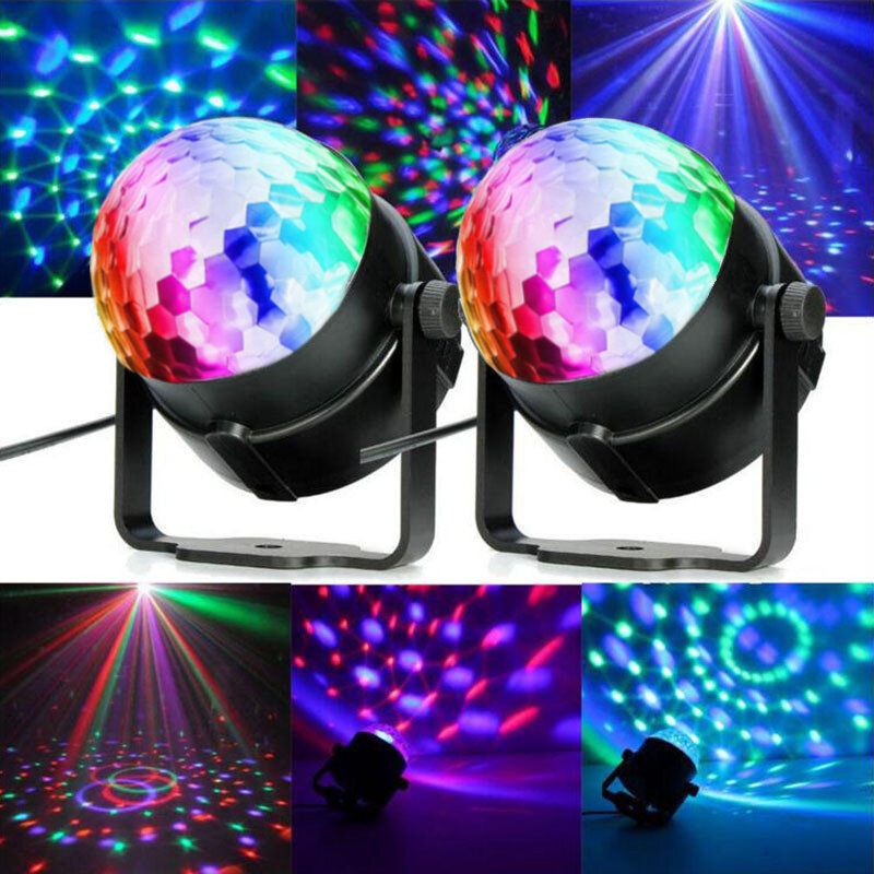 Luces LED de escenario RGB giratorias activadas por sonido, Mini proyector láser estroboscópico de bola mágica, lámpara para discoteca, DJ, fiesta, hogar, KTV, espectáculo de Navidad