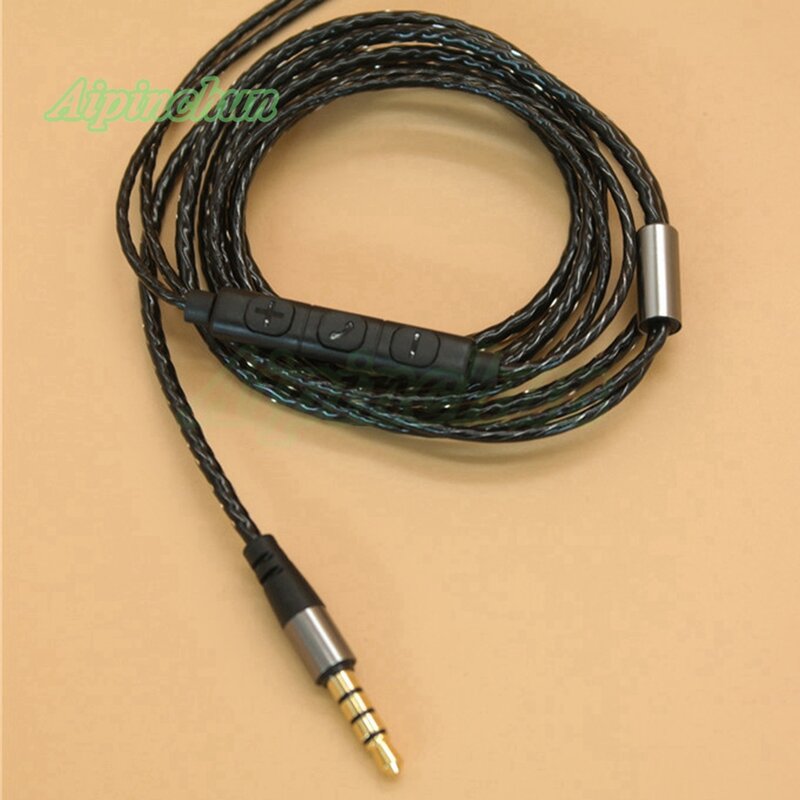Aipinchun-Cable de repuesto para auriculares IE8 IE80 IE8i, con micrófono y controlador de volumen, color negro