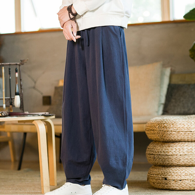 Trousers Pants Spring Leg Loose Casual Men\'s Solid Color Waist Wide Pants Trousers Baggy Fitting Lantern Pant