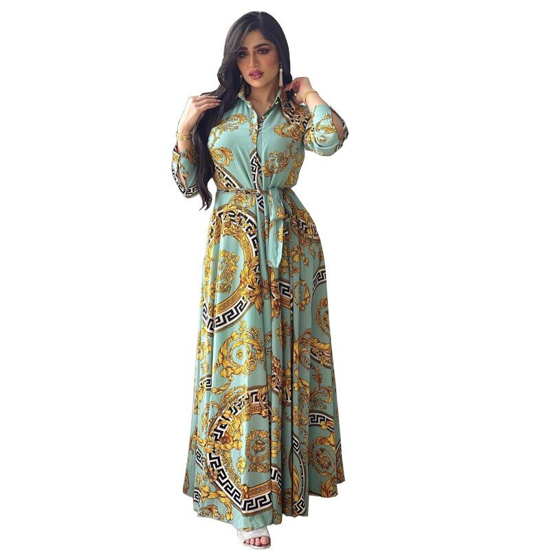 European and American Middle East Swing Women's Printed Shirt Dress