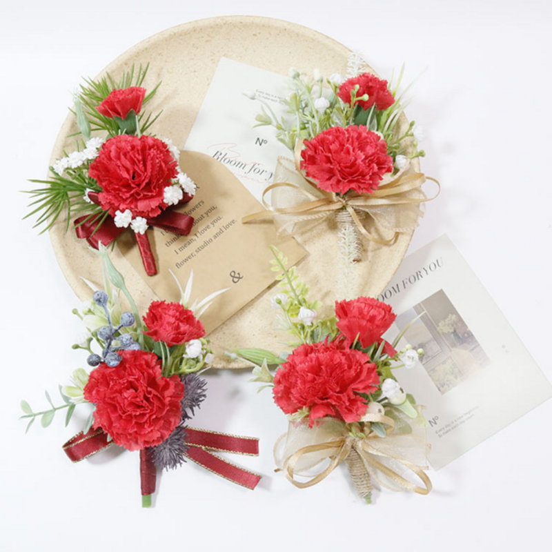 結婚式の花のための古典的なバoutonniereピン偽の赤のコーダー結婚式のための個性ボタンホールブローチアクセサリー