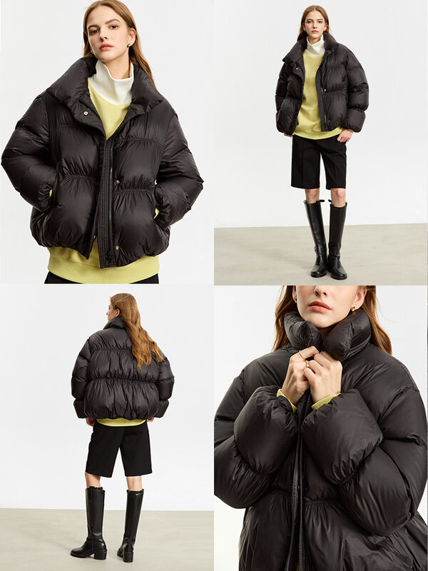 AMII-abrigos minimalistas de plumón para mujer, chaqueta completa lisa con cremallera corta y cuello abotonado, novedad de invierno, 2023, 12344053
