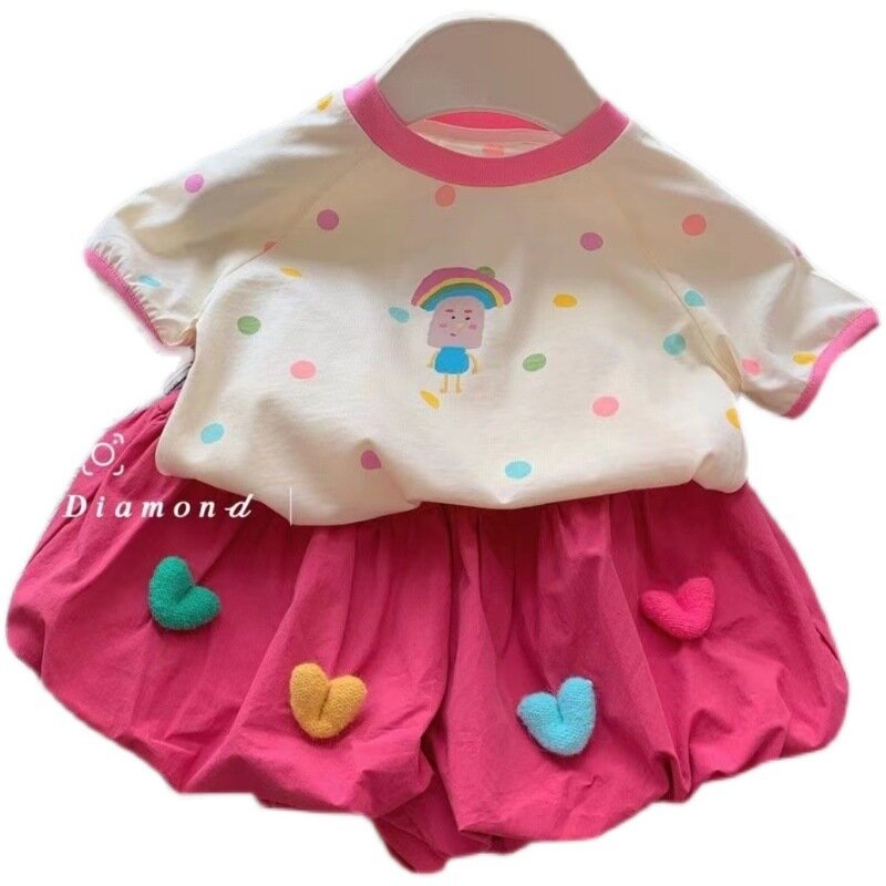 Mädchen Set Sommer Mode Polka Dot Pink Anzug koreanische Version Shorts kurz ärmel ige zweiteilige Sets lässige süße Kleidung 1-6 Jahre