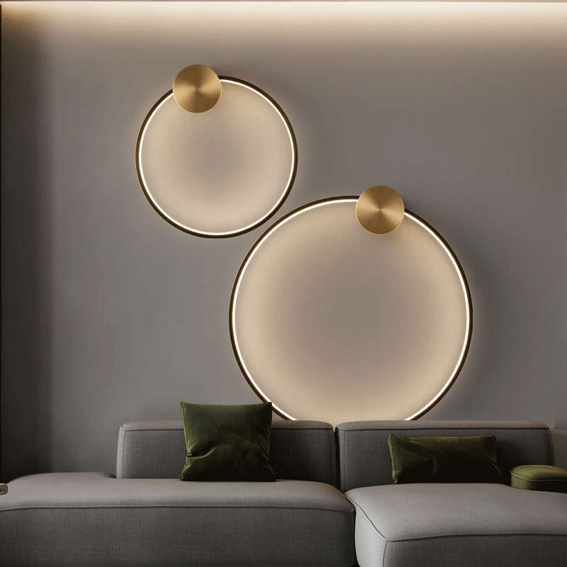 Lámpara de pared de cobre para sala de estar, luz creativa de lujo redonda para dormitorio, mesita de noche, escalera de fondo, apliques decorativos