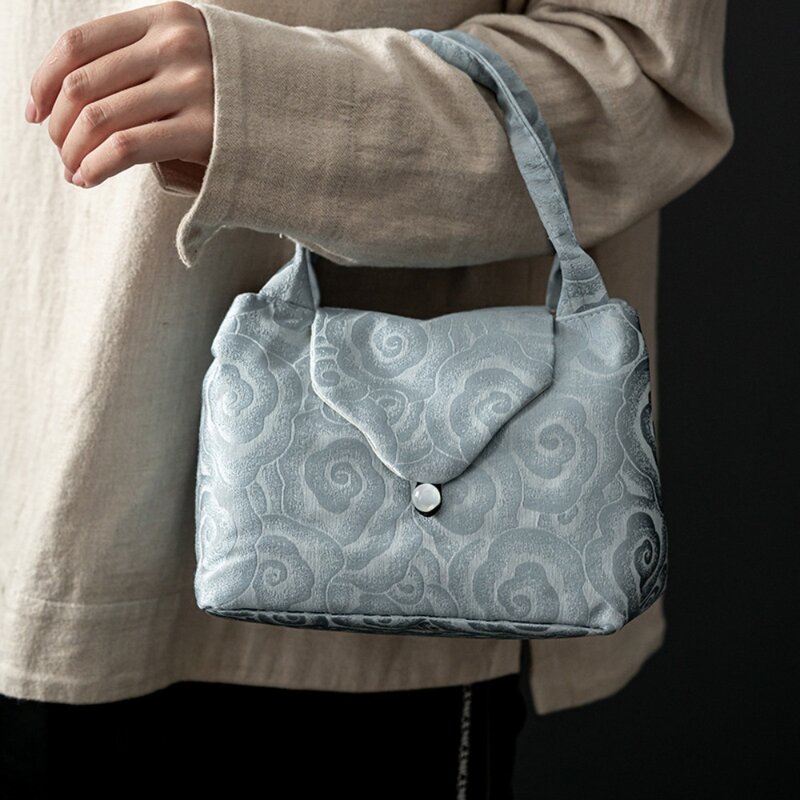حقيبة يد قماشية على الطراز الصيني ، حقيبة حمل ، حقيبة تخزين الشاي ، طباعة الموضة