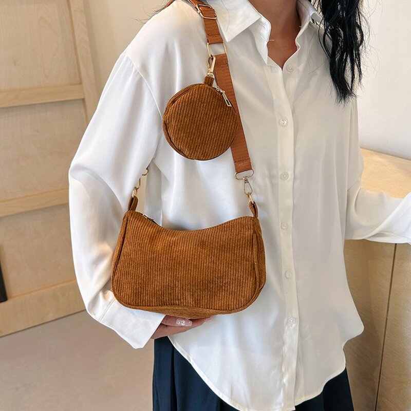 SCOFY модные маленькие вельветовые сумки Хобо на плечо для женщин минималистичные кошельки и сумки для путешествий комплект из 2 вельветовых сумок