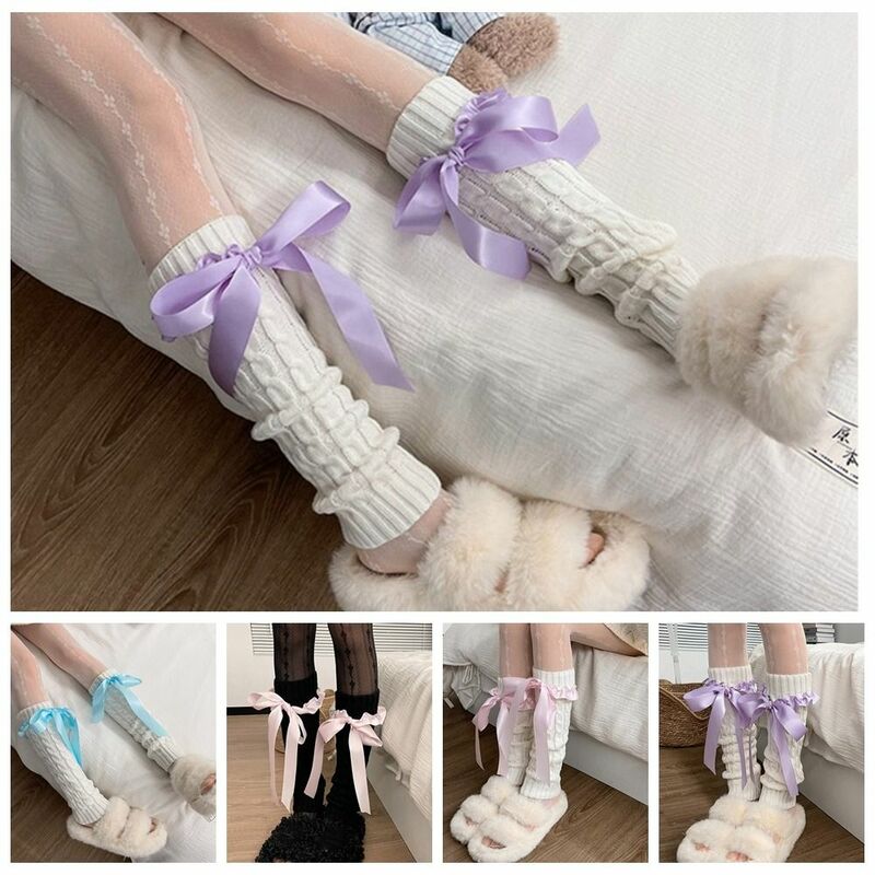 Ruffles Bow Leg Warmers Fashion Twists JK Ballet Guards Socks Foot Cover Harajuku Knitted Leg Cover Streetwear