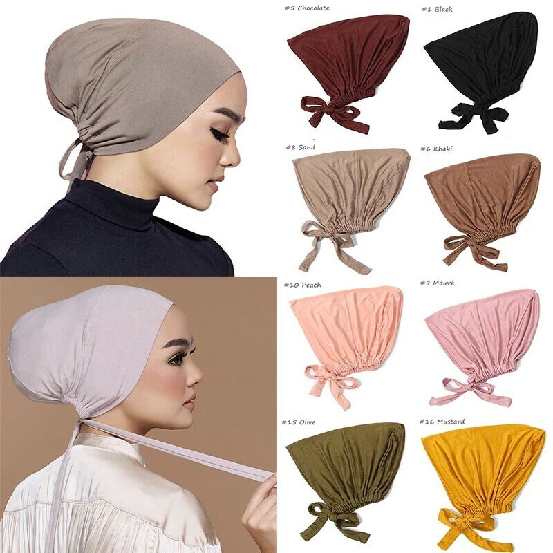 Muzułmańskie wewnętrzna czapka hidżab dla kobiet solidna Underscarf hidżab Undercap szalik Turban islamski muzułmańskie hidżaby gotowy do noszenia nakrycia głowy