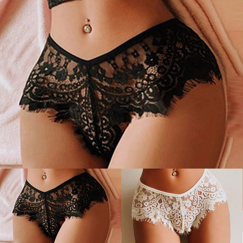 Women's Sexy Lace Border See Through Transparent Panties Half Hip Briefs Underwear High Rise Knickers Erotic Lingerie Panties