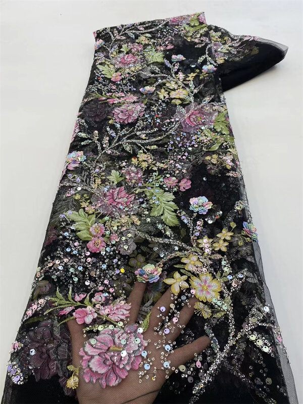 Африканская кружевная ткань с блестками 2024, Высококачественная Тюлевая кружевная французская нигерийская кружевная ткань с бисером для шитья свадебного платья